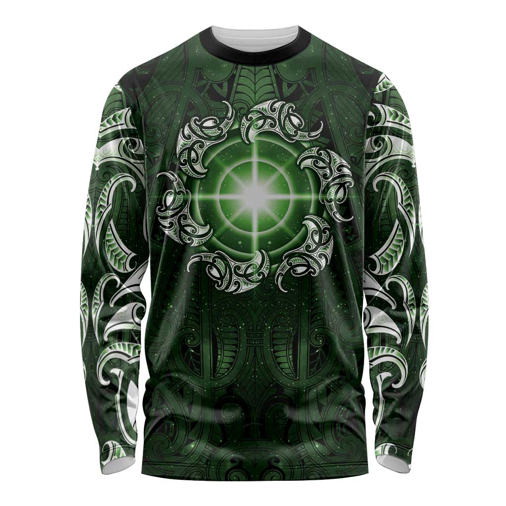 New Zealand Matariki Tupuarangi Long Sleeve Shirt Maori Moko Green Galaxy LT05 Unisex Green - Polynesian Pride