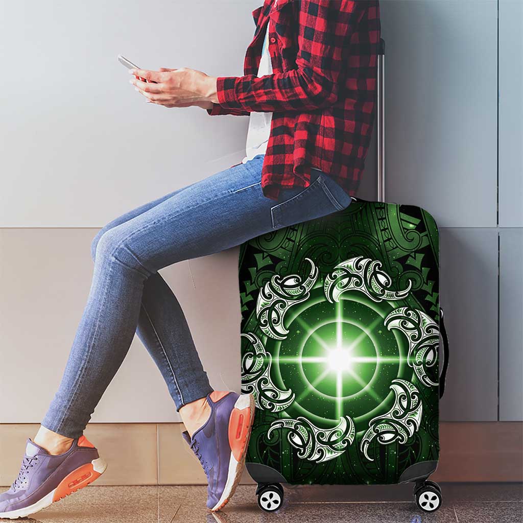 New Zealand Matariki Tupuarangi Luggage Cover Maori Moko Green Galaxy LT05 - Polynesian Pride