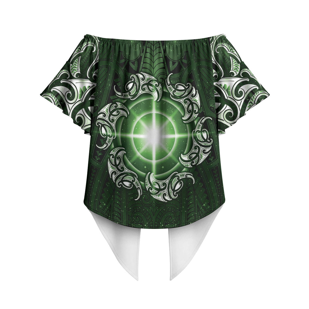 New Zealand Matariki Tupuarangi Off Shoulder Wrap Waist Top Maori Moko Green Galaxy LT05 - Polynesian Pride