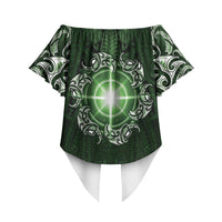 New Zealand Matariki Tupuarangi Off Shoulder Wrap Waist Top Maori Moko Green Galaxy LT05 - Polynesian Pride