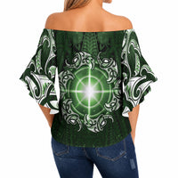 New Zealand Matariki Tupuarangi Off Shoulder Wrap Waist Top Maori Moko Green Galaxy LT05 - Polynesian Pride