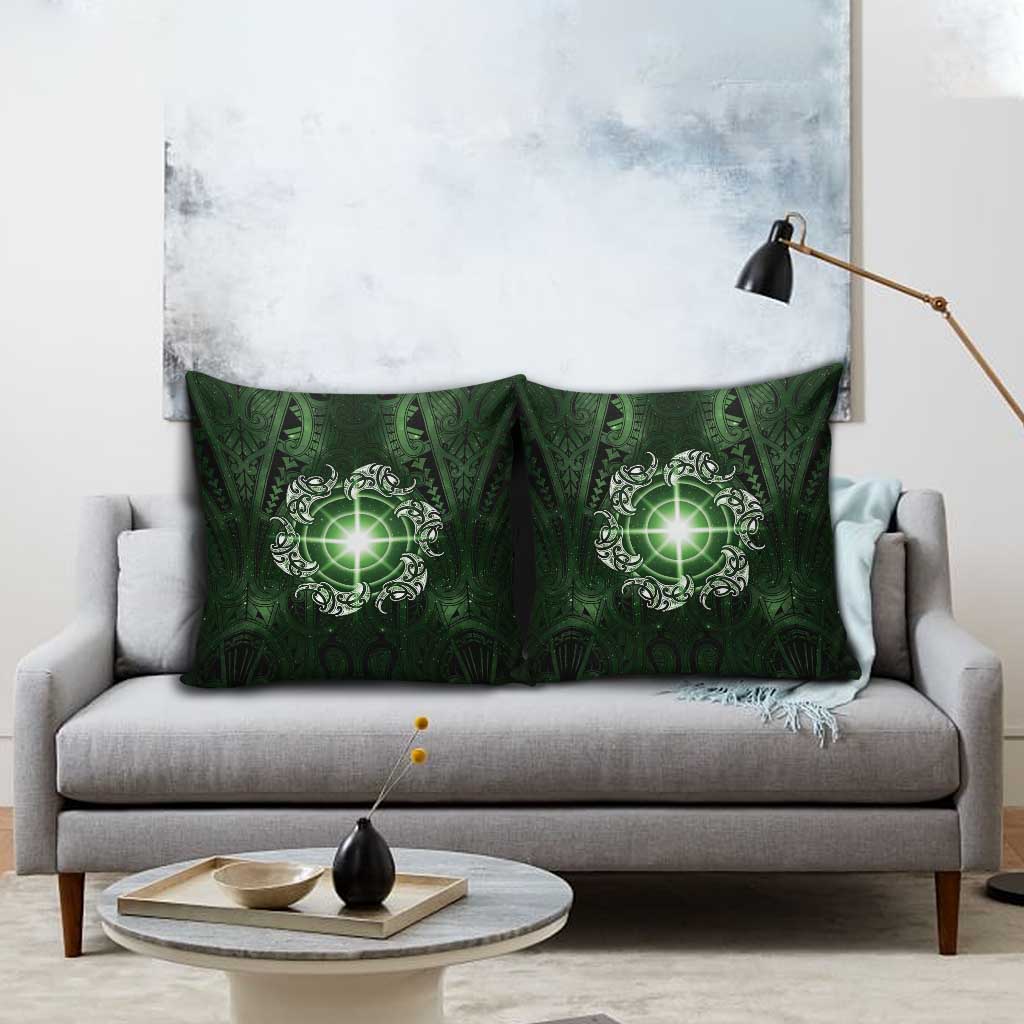 New Zealand Matariki Tupuarangi Pillow Cover Maori Moko Green Galaxy LT05 - Polynesian Pride