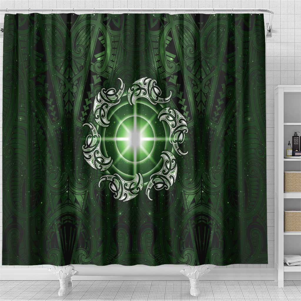 New Zealand Matariki Tupuarangi Shower Curtain Maori Moko Green Galaxy LT05 - Polynesian Pride