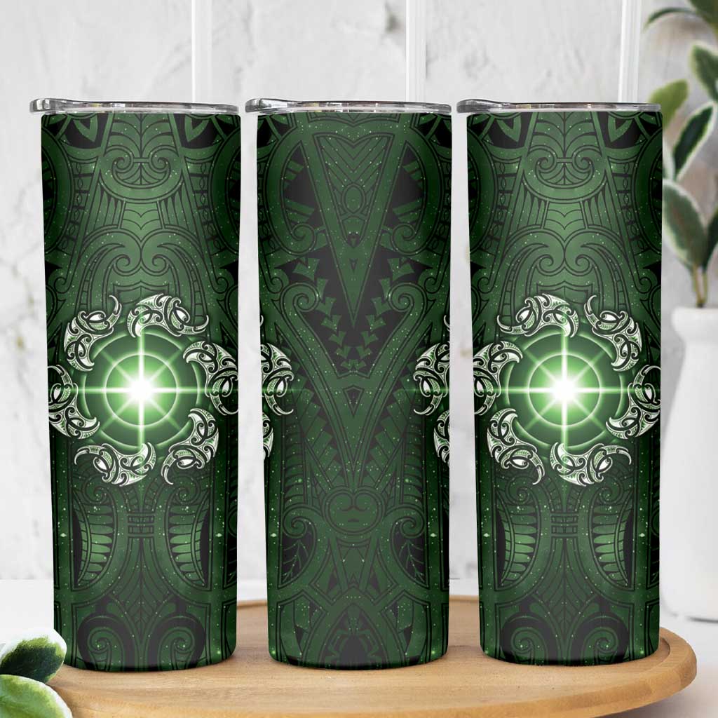 New Zealand Matariki Tupuarangi Skinny Tumbler Maori Moko Green Galaxy LT05 - Polynesian Pride