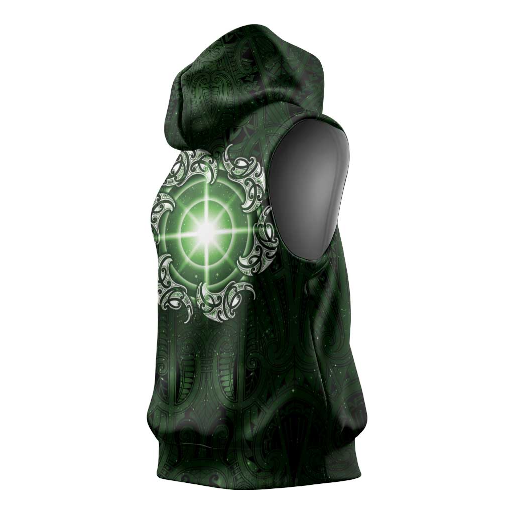 New Zealand Matariki Tupuarangi Sleeveless Hoodie Maori Moko Green Galaxy LT05 - Polynesian Pride