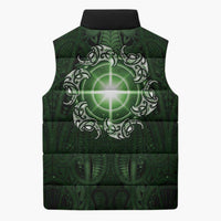 New Zealand Matariki Tupuarangi Sleeveless Puffer Jacket Maori Moko Green Galaxy