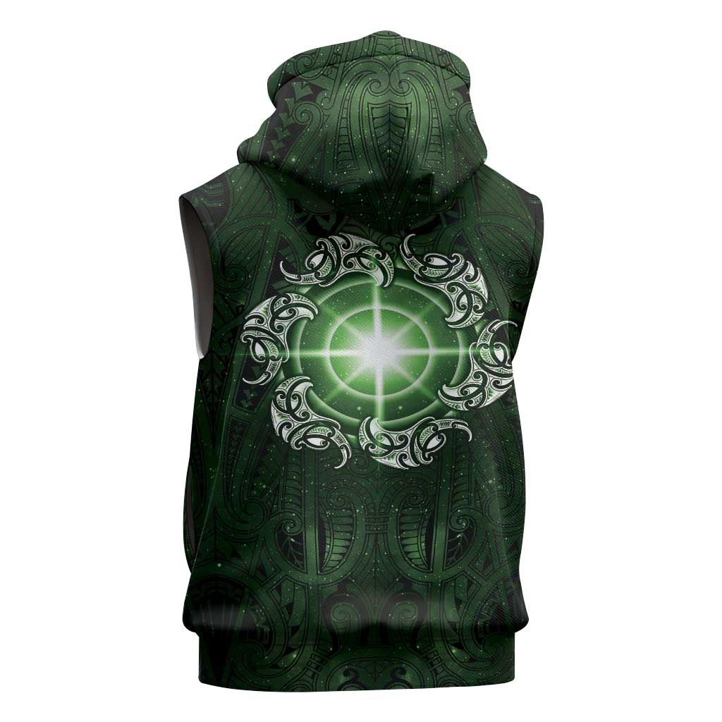 New Zealand Matariki Tupuarangi Sleeveless Zip Hoodie Maori Moko Green Galaxy LT05 - Polynesian Pride