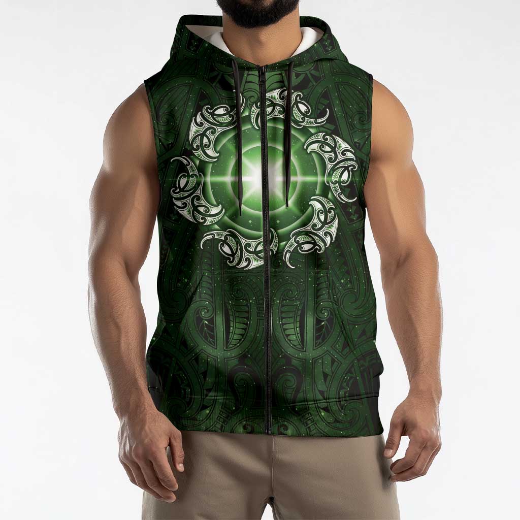 New Zealand Matariki Tupuarangi Sleeveless Zip Hoodie Maori Moko Green Galaxy LT05 - Polynesian Pride