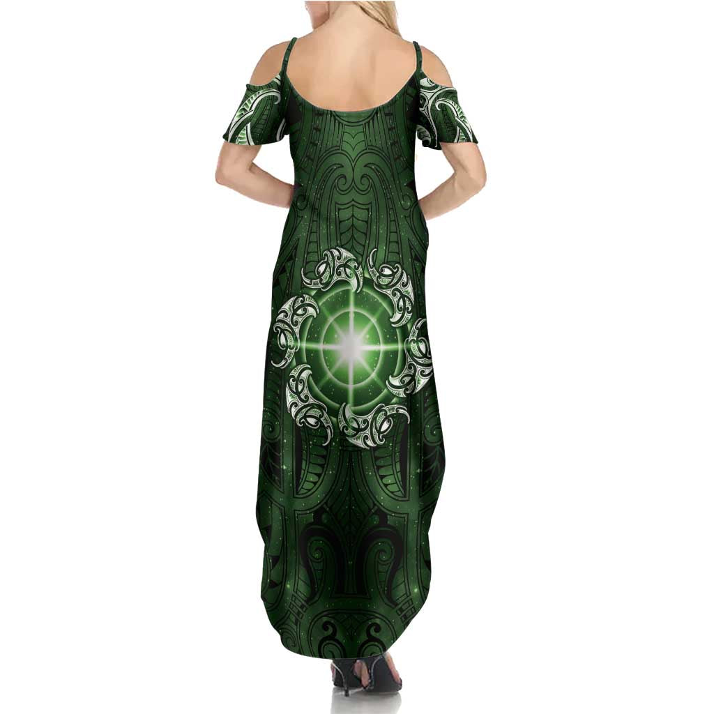 New Zealand Matariki Tupuarangi Summer Maxi Dress Maori Moko Green Galaxy LT05 - Polynesian Pride