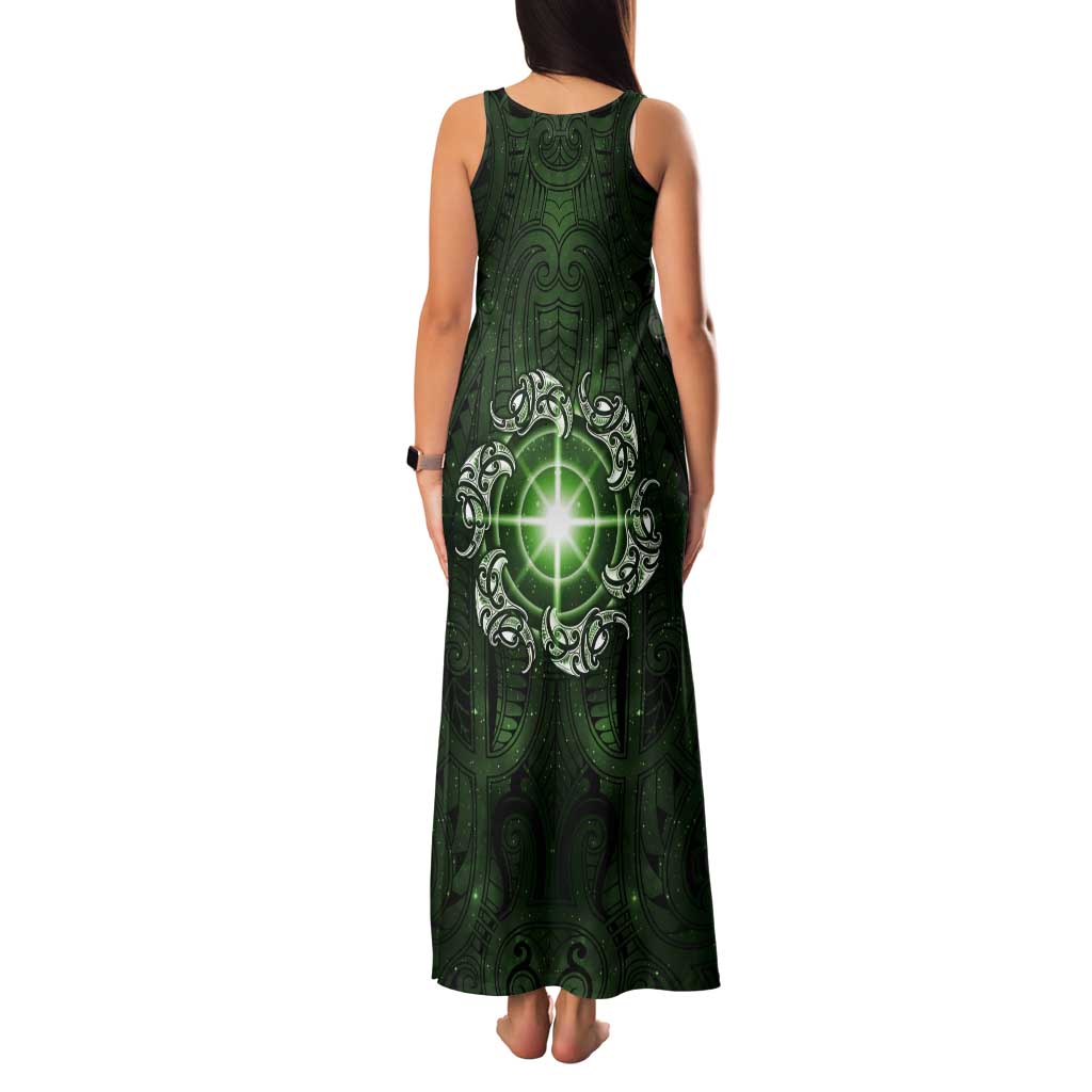 New Zealand Matariki Tupuarangi Tank Maxi Dress Maori Moko Green Galaxy LT05 - Polynesian Pride