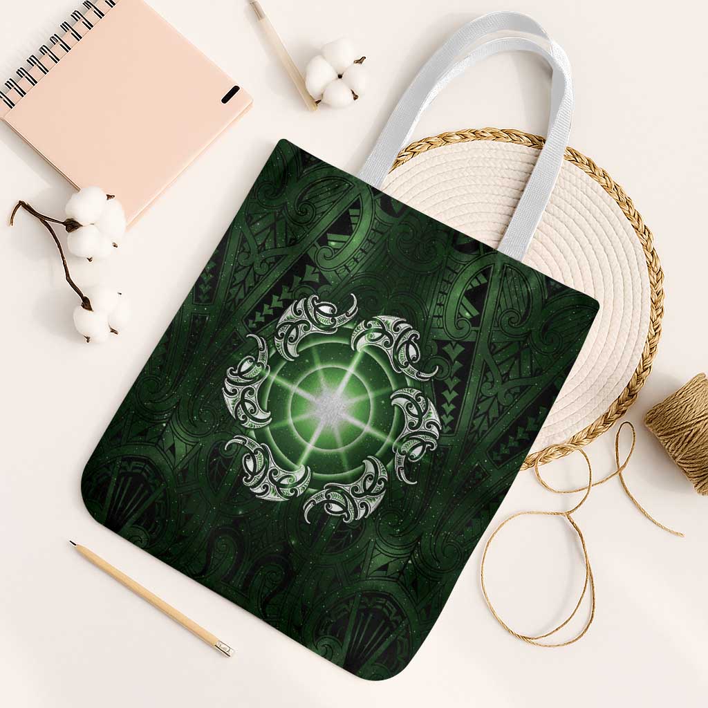 New Zealand Matariki Tupuarangi Tote Bag Maori Moko Green Galaxy LT05 White Strap One Size Green - Polynesian Pride
