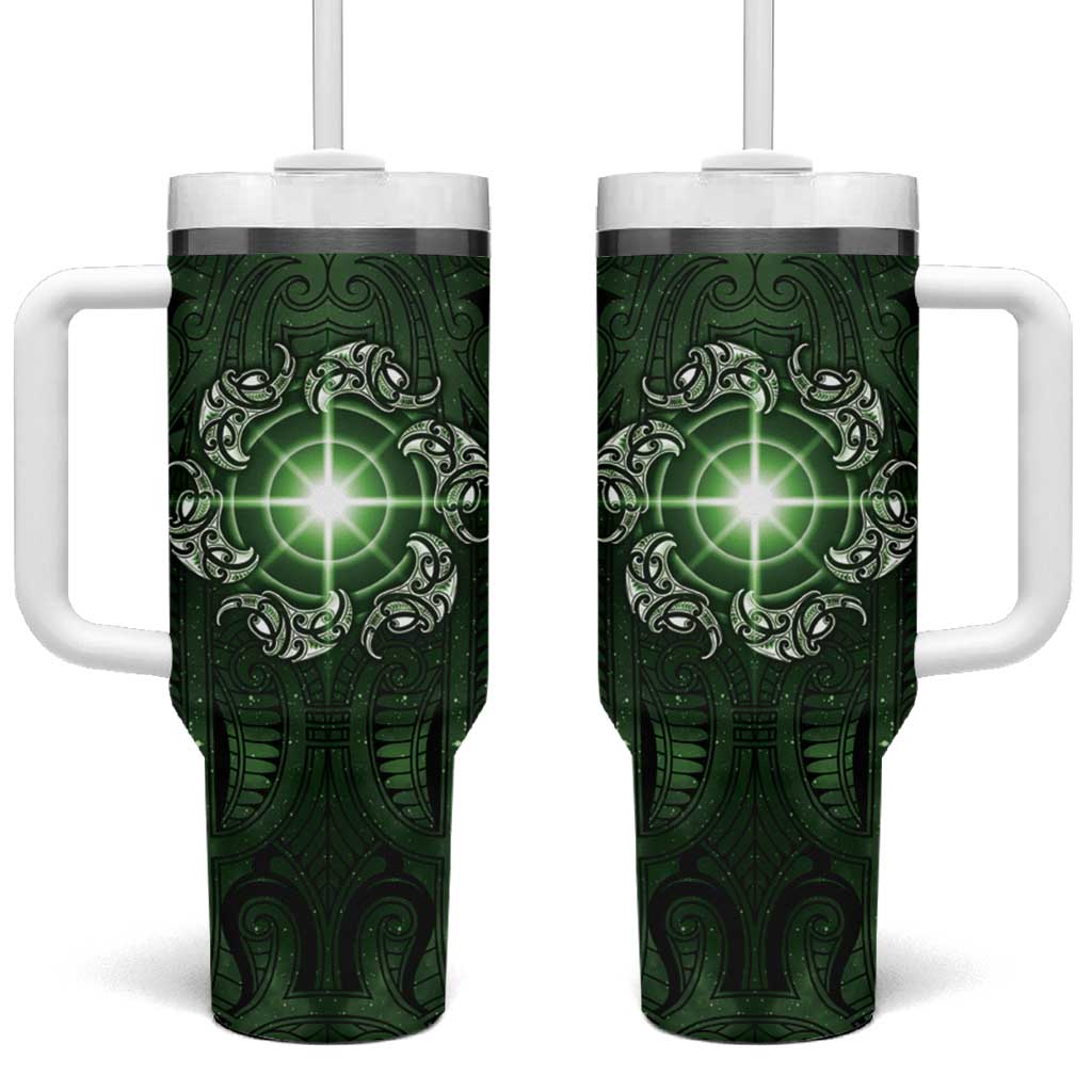 New Zealand Matariki Tupuarangi Tumbler With Handle Maori Moko Green Galaxy LT05 One Size: 40 oz Green - Polynesian Pride
