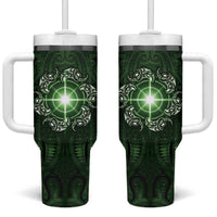 New Zealand Matariki Tupuarangi Tumbler With Handle Maori Moko Green Galaxy LT05 One Size: 40 oz Green - Polynesian Pride