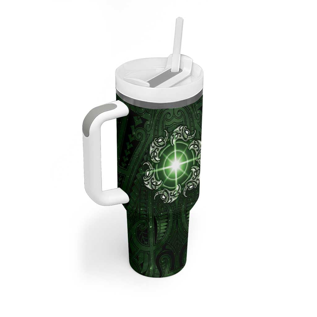 New Zealand Matariki Tupuarangi Tumbler With Handle Maori Moko Green Galaxy LT05 - Polynesian Pride
