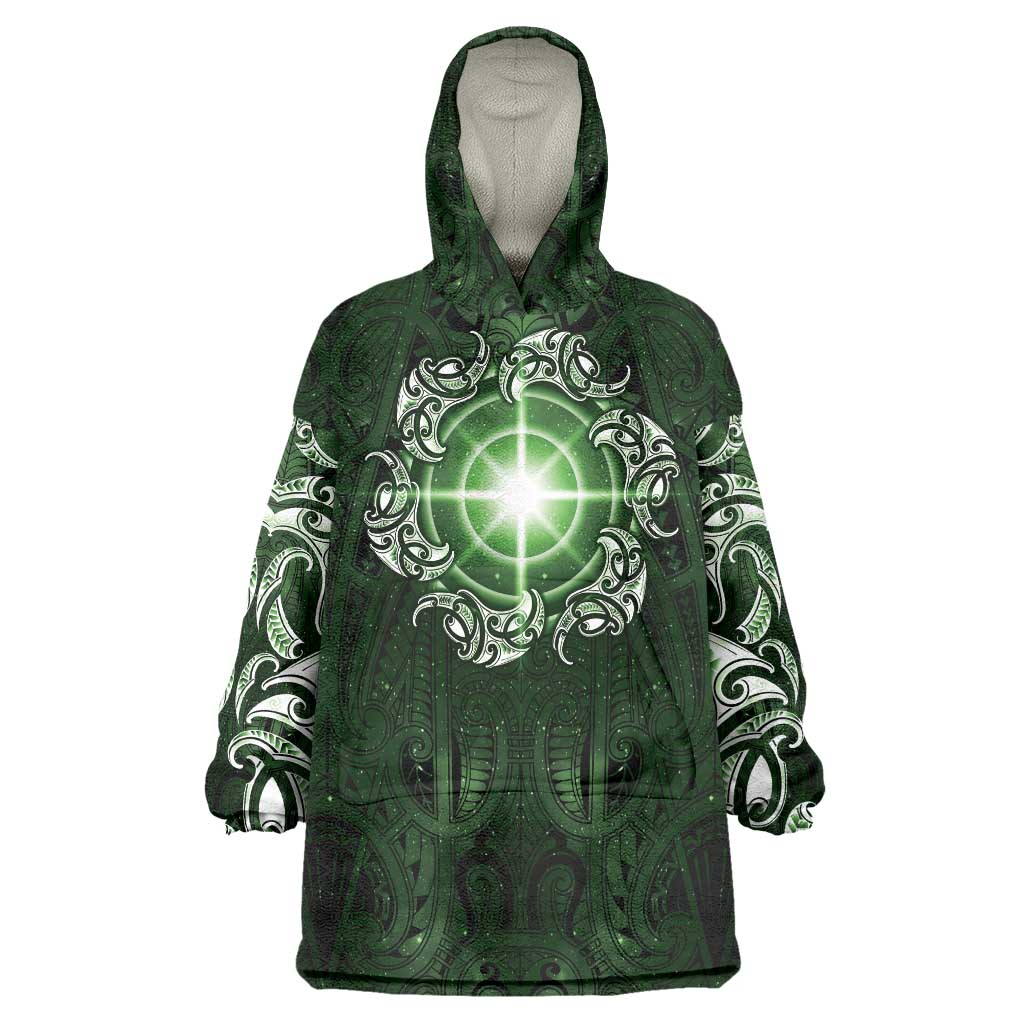 New Zealand Matariki Tupuarangi Wearable Blanket Hoodie Maori Moko Green Galaxy