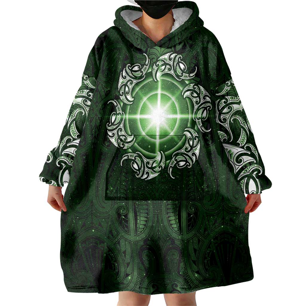 New Zealand Matariki Tupuarangi Wearable Blanket Hoodie Maori Moko Green Galaxy LT05 - Polynesian Pride