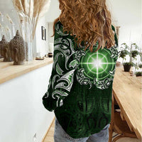 New Zealand Matariki Tupuarangi Women Casual Shirt Maori Moko Green Galaxy LT05 - Polynesian Pride
