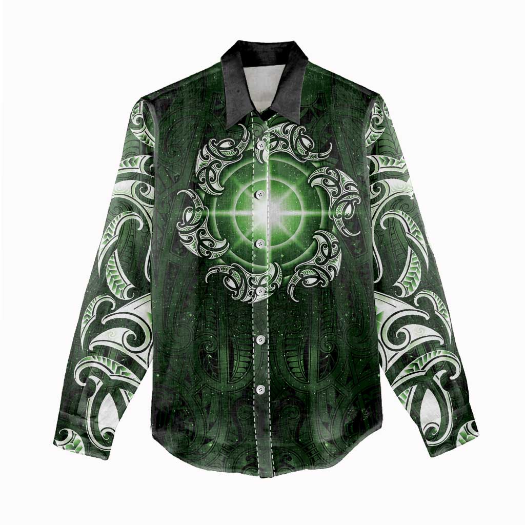 New Zealand Matariki Tupuarangi Women Casual Shirt Maori Moko Green Galaxy LT05 - Polynesian Pride