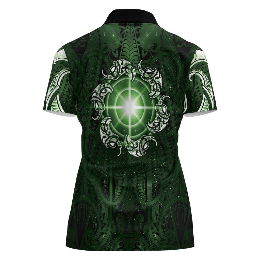 New Zealand Matariki Tupuarangi Women Polo Shirt Maori Moko Green Galaxy LT05 - Polynesian Pride