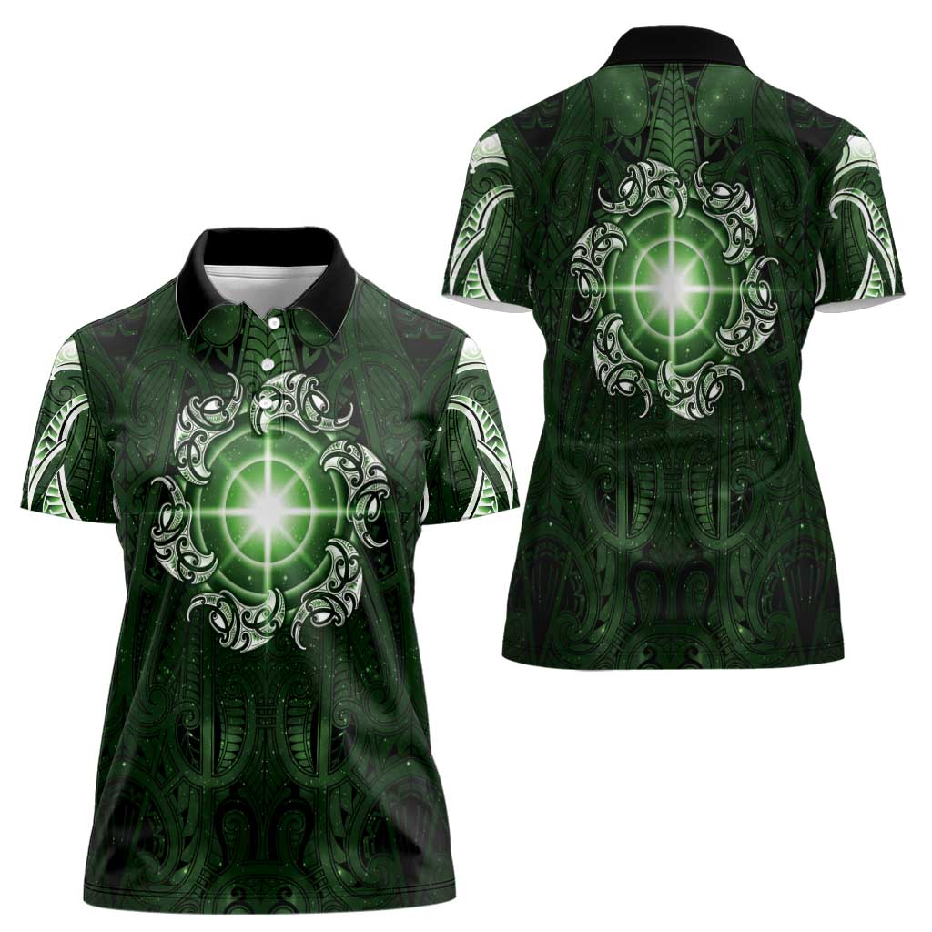 New Zealand Matariki Tupuarangi Women Polo Shirt Maori Moko Green Galaxy LT05 - Polynesian Pride