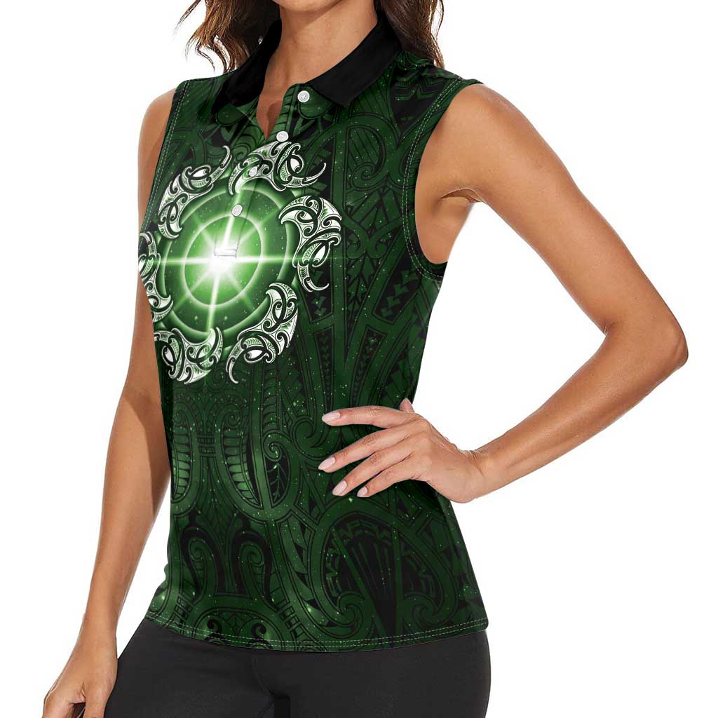 New Zealand Matariki Tupuarangi Women Sleeveless Polo Shirt Maori Moko Green Galaxy LT05 - Polynesian Pride