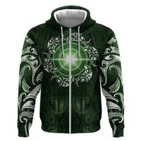 New Zealand Matariki Tupuarangi Zip Hoodie Maori Moko Green Galaxy LT05 Zip Hoodie Green - Polynesian Pride