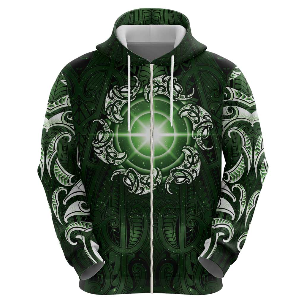 New Zealand Matariki Tupuarangi Zip Hoodie Maori Moko Green Galaxy LT05 - Polynesian Pride
