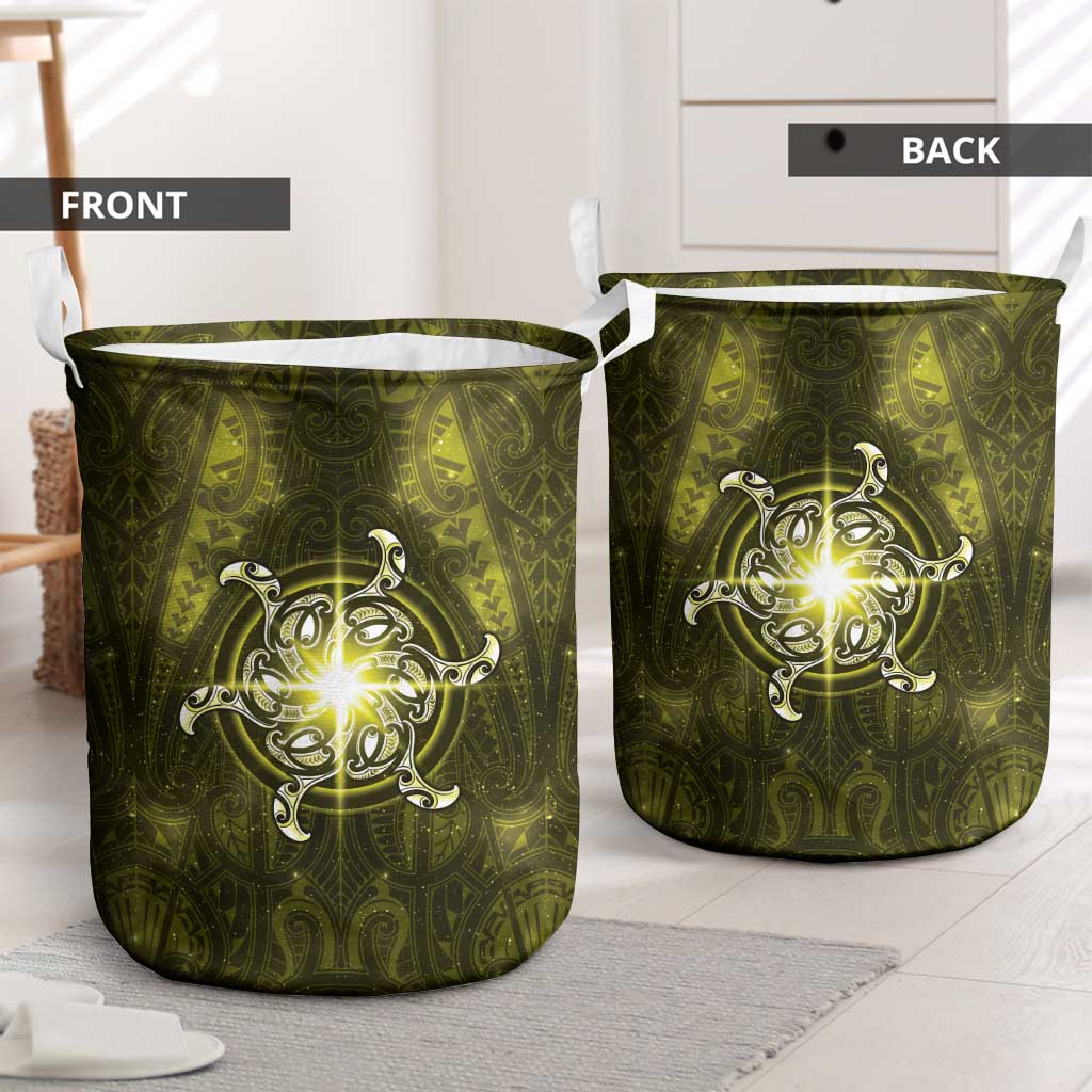 New Zealand Matariki Hiwaiterangi Laundry Basket Maori Moko Yellow Galaxy LT05 - Polynesian Pride