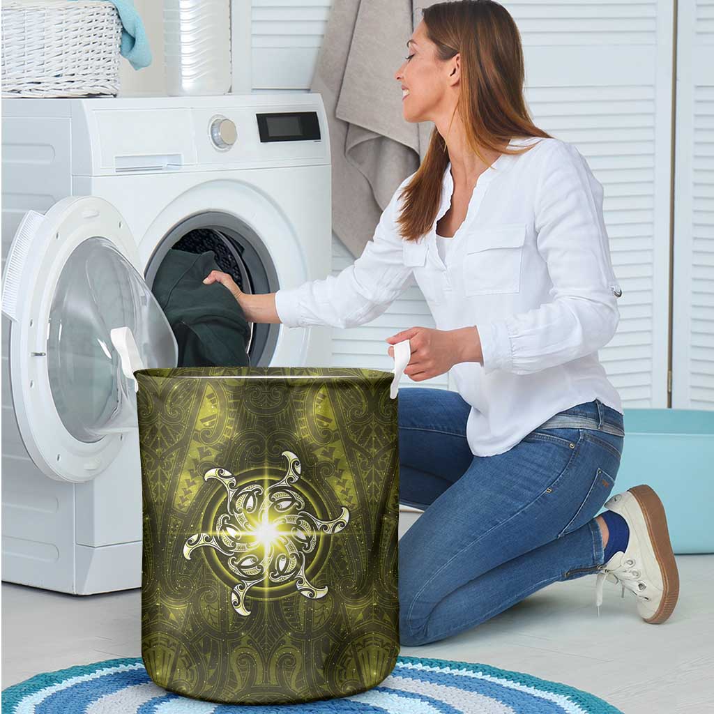New Zealand Matariki Hiwaiterangi Laundry Basket Maori Moko Yellow Galaxy LT05 - Polynesian Pride