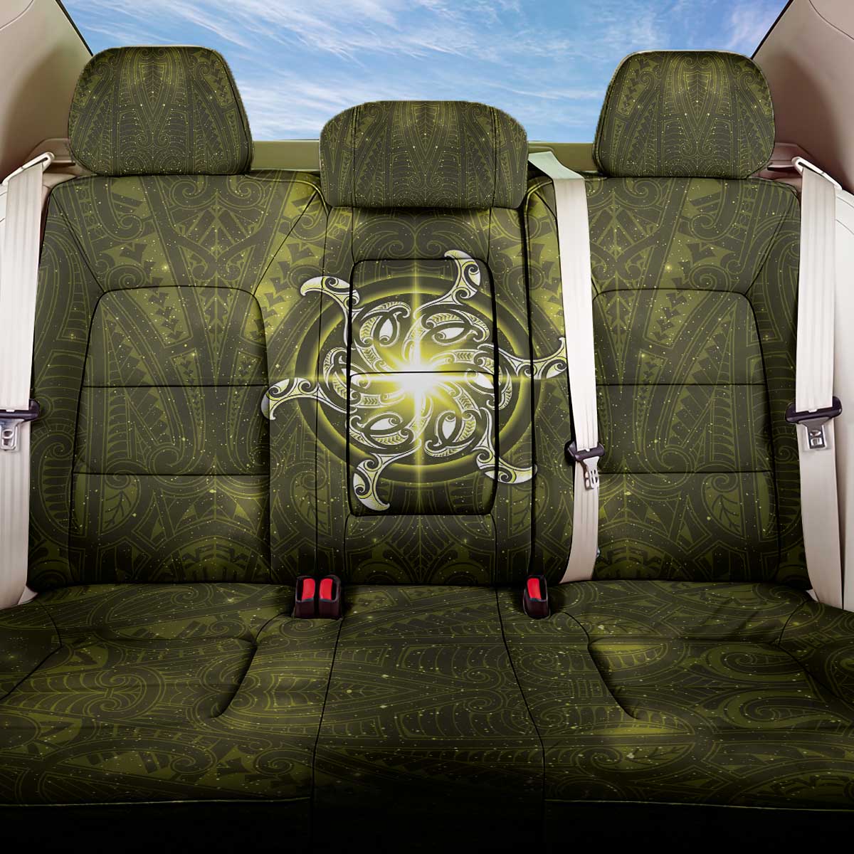 New Zealand Matariki Hiwaiterangi Back Car Seat Cover Maori Moko Yellow Galaxy LT05 One Size Yellow - Polynesian Pride