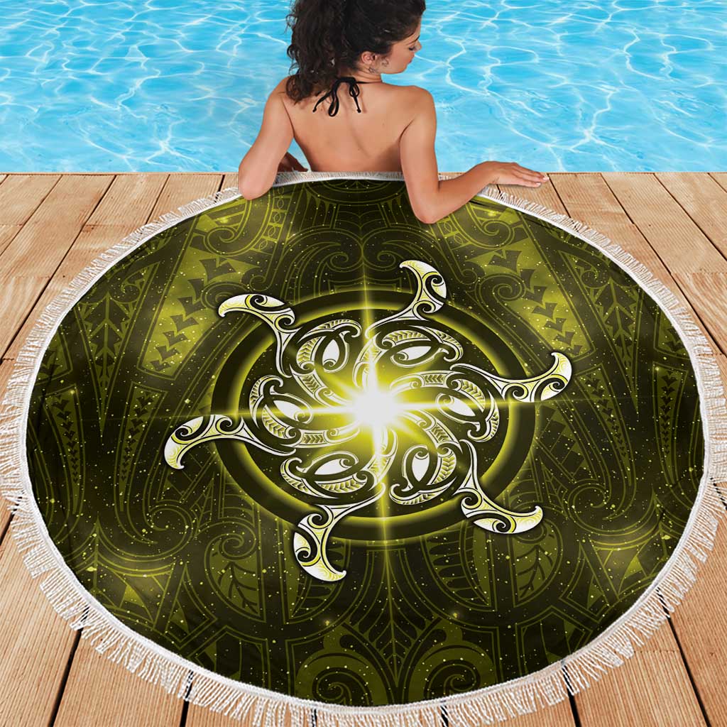 New Zealand Matariki Hiwaiterangi Beach Blanket Maori Moko Yellow Galaxy LT05 - Polynesian Pride