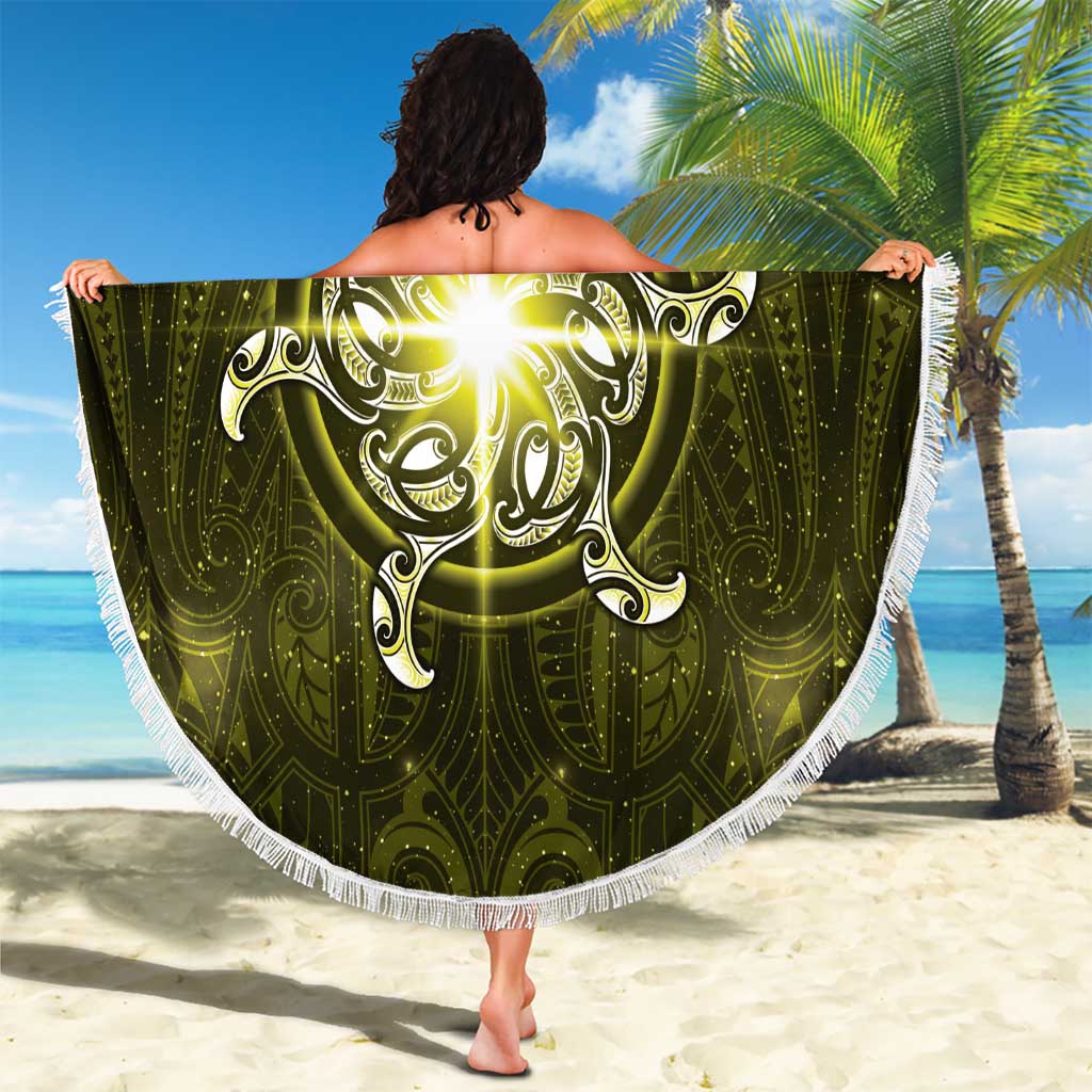 New Zealand Matariki Hiwaiterangi Beach Blanket Maori Moko Yellow Galaxy LT05 - Polynesian Pride