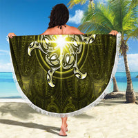New Zealand Matariki Hiwaiterangi Beach Blanket Maori Moko Yellow Galaxy LT05 - Polynesian Pride