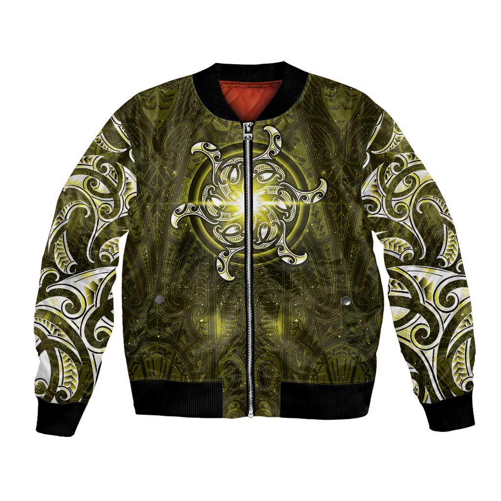 New Zealand Matariki Hiwaiterangi Bomber Jacket Maori Moko Yellow Galaxy