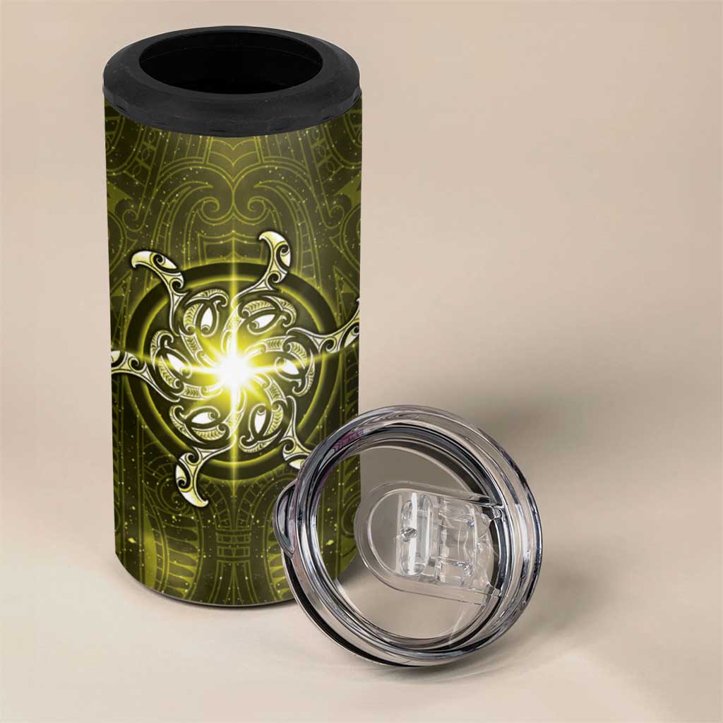 New Zealand Matariki Hiwaiterangi 4 in 1 Can Cooler Tumbler Maori Moko Yellow Galaxy LT05 - Polynesian Pride