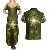 New Zealand Matariki Hiwaiterangi Couples Matching Summer Maxi Dress and Hawaiian Shirt Maori Moko Yellow Galaxy LT05 - Polynesian Pride