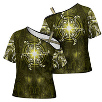 New Zealand Matariki Hiwaiterangi Cross Shoulder Shirt Maori Moko Yellow Galaxy LT05 - Polynesian Pride