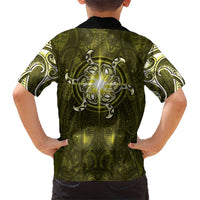 New Zealand Matariki Hiwaiterangi Family Matching Long Sleeve Bodycon Dress and Hawaiian Shirt Maori Moko Yellow Galaxy LT05 - Polynesian Pride