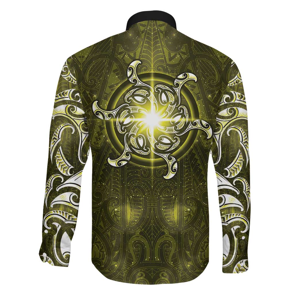 New Zealand Matariki Hiwaiterangi Family Matching Long Sleeve Bodycon Dress and Hawaiian Shirt Maori Moko Yellow Galaxy LT05 - Polynesian Pride