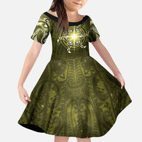 New Zealand Matariki Hiwaiterangi Family Matching Mermaid Dress and Hawaiian Shirt Maori Moko Yellow Galaxy LT05 Daughter's Dress Yellow - Polynesian Pride