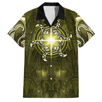 New Zealand Matariki Hiwaiterangi Family Matching Puletasi and Hawaiian Shirt Maori Moko Yellow Galaxy LT05 Dad's Shirt - Short Sleeve Yellow - Polynesian Pride