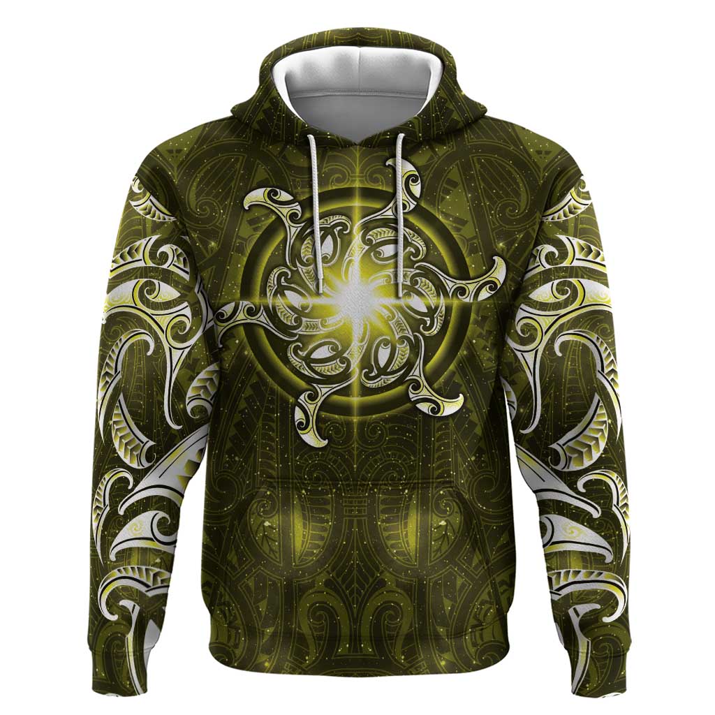 New Zealand Matariki Hiwaiterangi Hoodie Maori Moko Yellow Galaxy LT05 Pullover Hoodie Yellow - Polynesian Pride