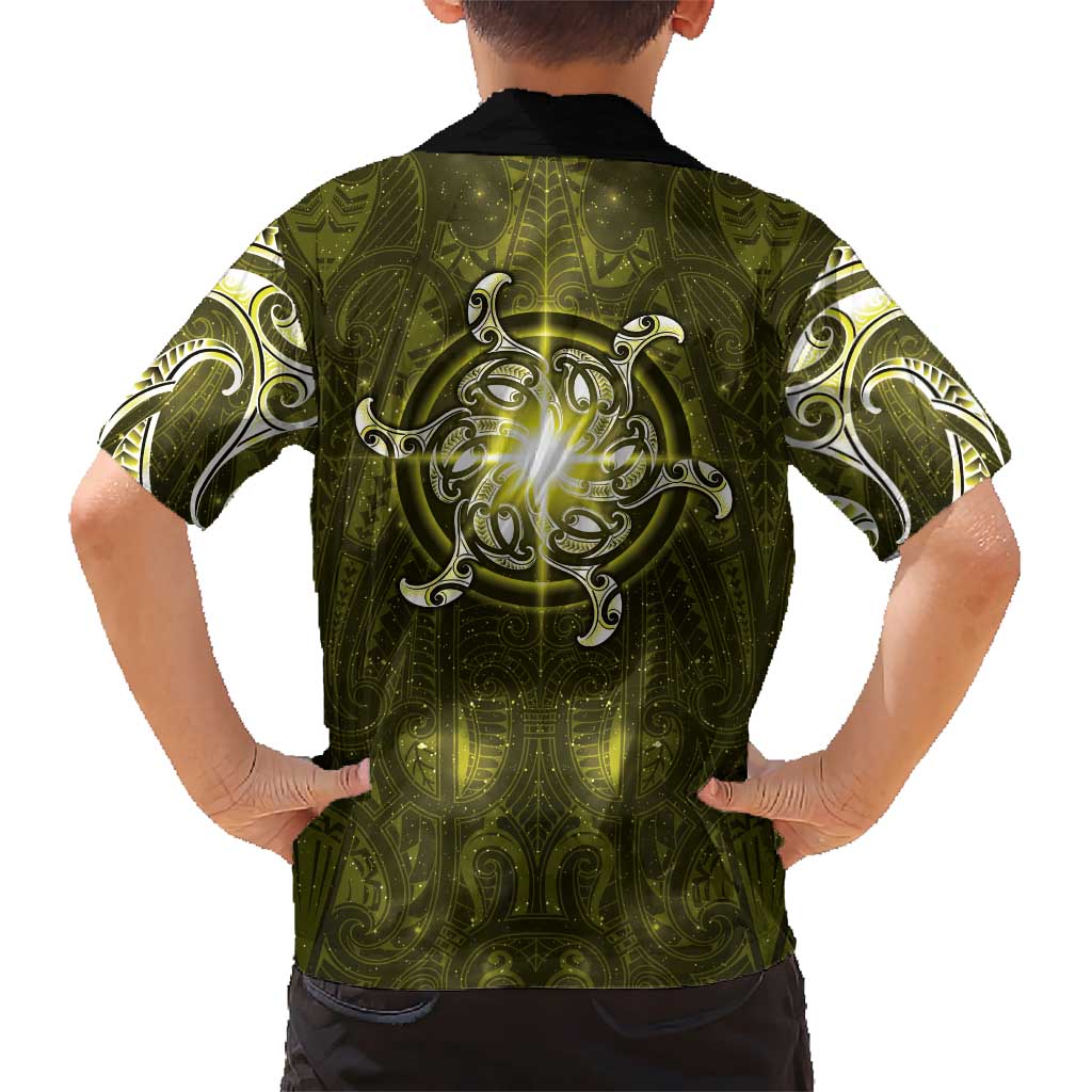 New Zealand Matariki Hiwaiterangi Kid Hawaiian Shirt Maori Moko Yellow Galaxy LT05 - Polynesian Pride