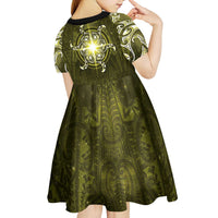 New Zealand Matariki Hiwaiterangi Kid Short Sleeve Dress Maori Moko Yellow Galaxy LT05 - Polynesian Pride