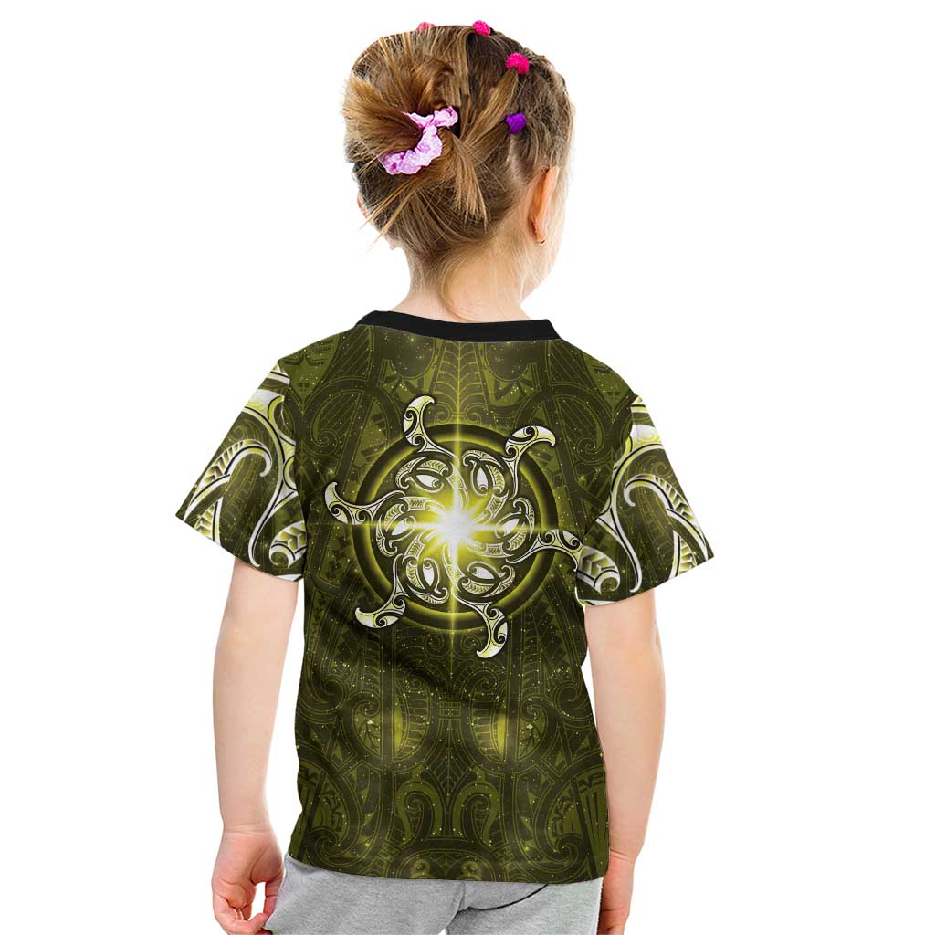 New Zealand Matariki Hiwaiterangi Kid T Shirt Maori Moko Yellow Galaxy LT05 - Polynesian Pride