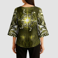 New Zealand Matariki Hiwaiterangi Kimono Sleeve Blouse Maori Moko Yellow Galaxy LT05 - Polynesian Pride