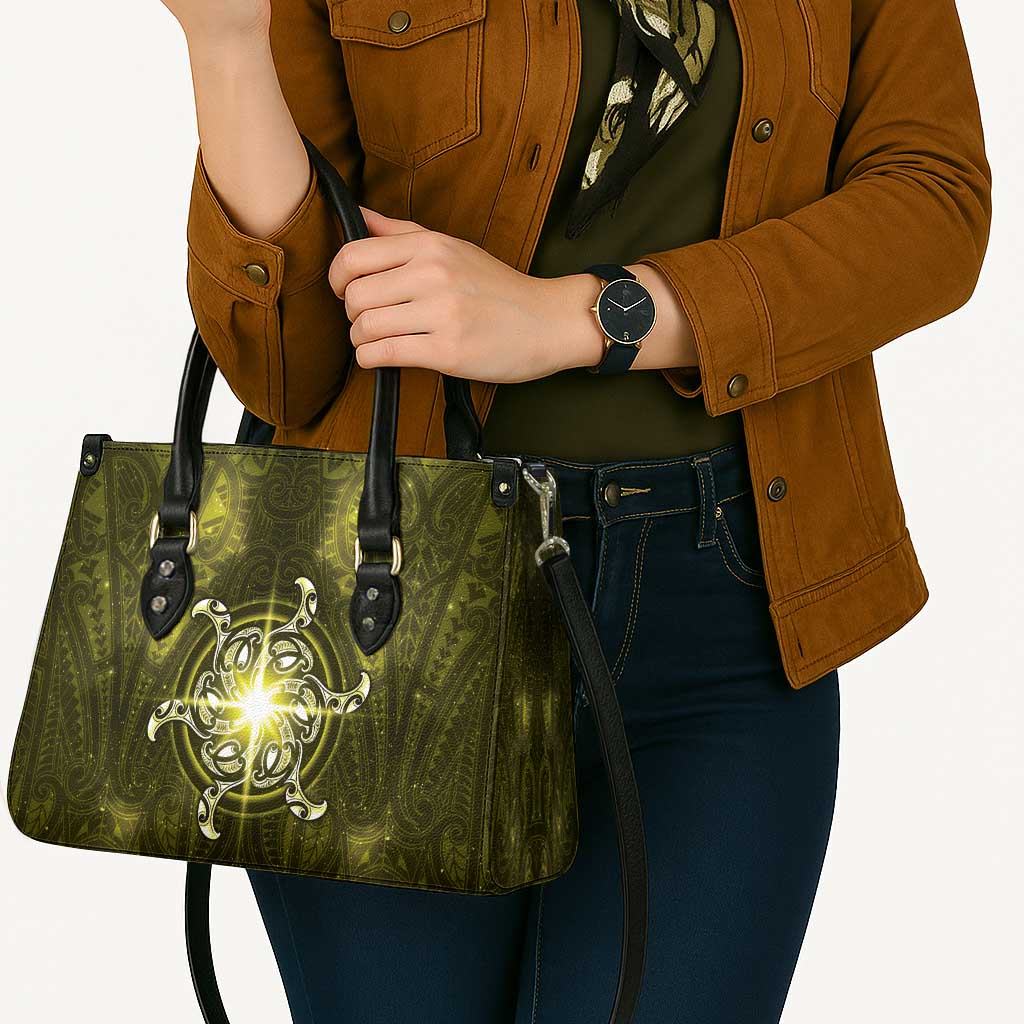 New Zealand Matariki Hiwaiterangi Leather Bag Maori Moko Yellow Galaxy LT05 - Polynesian Pride