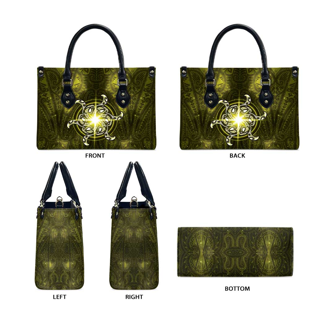 New Zealand Matariki Hiwaiterangi Leather Bag Maori Moko Yellow Galaxy LT05 - Polynesian Pride