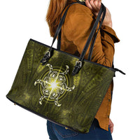 New Zealand Matariki Hiwaiterangi Leather Tote Bag Maori Moko Yellow Galaxy LT05 - Polynesian Pride