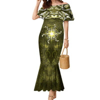 New Zealand Matariki Hiwaiterangi Mermaid Dress Maori Moko Yellow Galaxy LT05 Women Yellow - Polynesian Pride